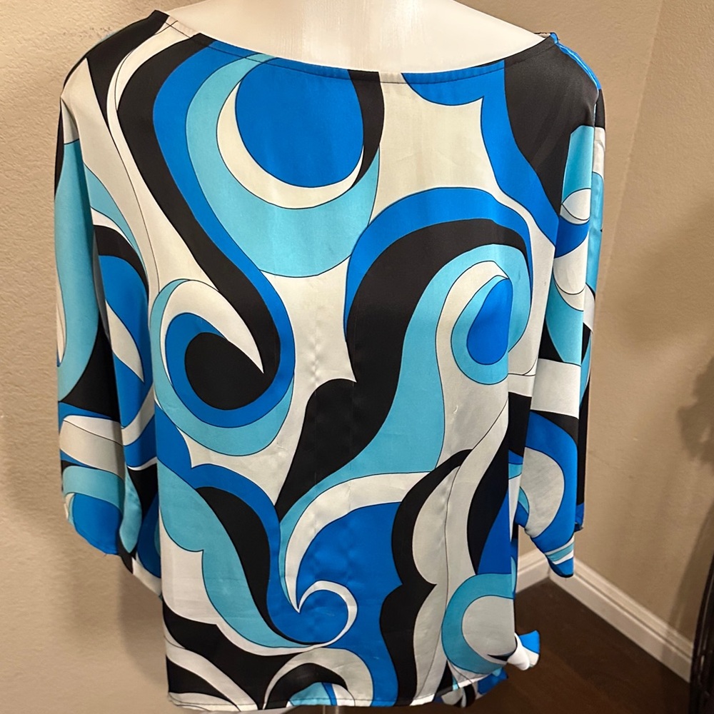 Michael Kors Blue and Black Swirl Blouse size XL box 3